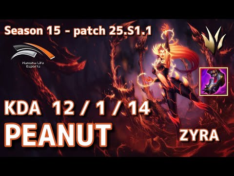 【KRサーバー/D1】HLE Peanut ザイラ(Zyra) VS スカーナー(Skarner) JG - Patch25.S1.1 KR Ranked【LoL】