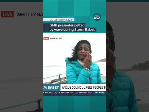 GMB weather presenter pelted by wave during #stormbabet #whitleybay