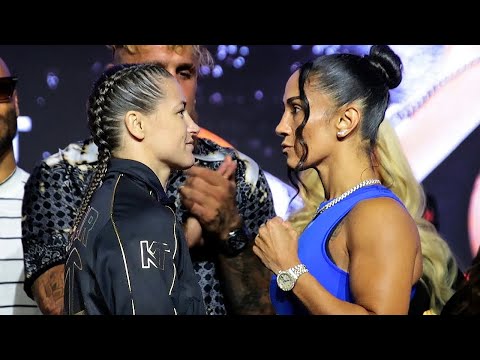 Amanda Serrano SQUARES UP to Katie Taylor in TENSE Face off + Baumgardner vs Miranda face off