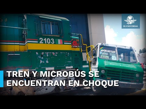 Por intentar ganarle al tren, microbu?s queda aplastado en Tlalnepantla