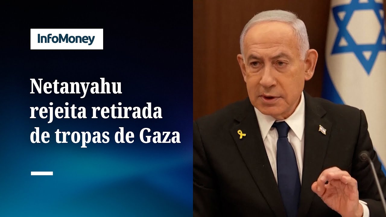 Benjamin Netanyahu faz discurso às pessoas que pedem fim da guerra