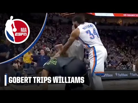 Rudy Gobert ejected for tripping Kenrich Williams | NBA on ESPN