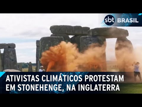 Ativistas climáticos jogam tinta em pedras de Stonehenge, na Inglaterra | SBT Brasil (19/06/24)