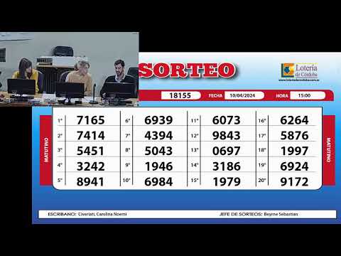 Sorteo de Quiniela MATUTINO N°18155– 10/04/2024– 15:00hs