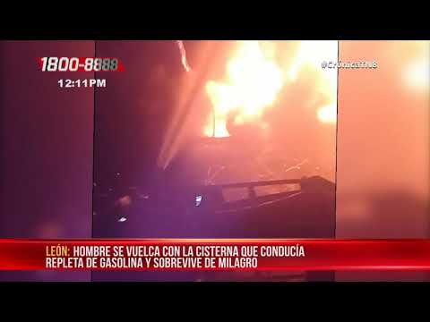 León: Conductor con quemaduras tras incendiarse cisterna con combustible - Nicaragua
