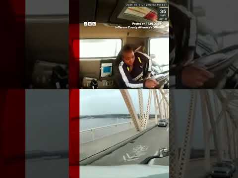 Lorry driver left hanging off edge of  bridge after swerving to avoid crash. #Dashcam #BBCNews