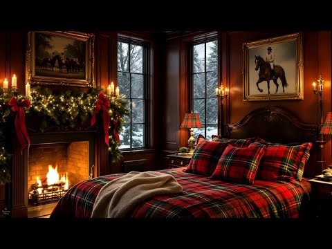 Ralph Lauren Christmas 🐎🎄| The Willard Room | Fireplace, Snow & Cozy Bedroom Ambience for Sleep ❄️🪵🔥