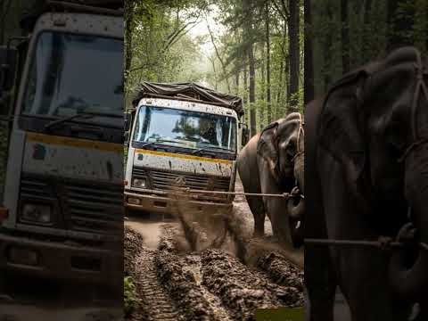 Smart Elephant Helps Pull Truck Out of Deep Mud — Shocking Strength!