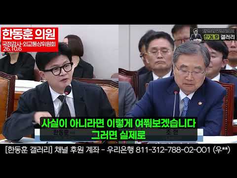 🔴[자막/2026년10월6일]  한동훈 의원  , 국정감사(외교통일 위원회) 두번째 질의 "표정이 너무 많이 다르시네요"
