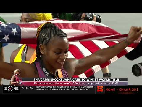 Sha'Carri shocks Jamaicans to win 1st World Title in 10.65 CR! Shericka placed 2nd, Shelly-Ann 3rd