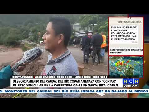 Poco a poco el caudaloso río Copán destruye cimientos de la carretera CA-11 en Santa Rita