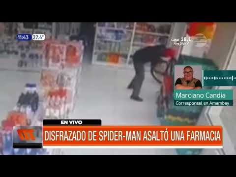Disfrazado de Spider-Man asaltó una farmacia