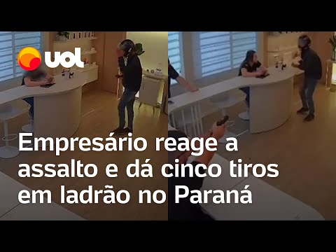 Ladrão invade loja de celulares para roubar e dono reage com cinco tiros no Paraná; veja vídeo