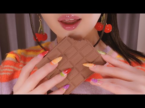 ASMR Fake Food Eating🍫🍓 (chocolate, strawberry, cookie)