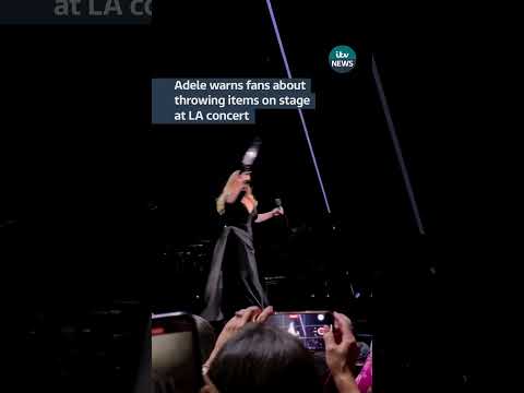 Adele warns fans about throwing items on stage #itvnews #adele #LA #weekendswithadele