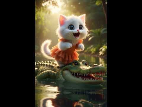 The kitten treats this crocodile like its little brother... How heartwarming!