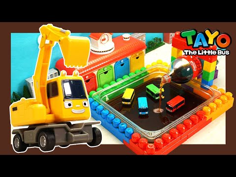 Color swimming pool filled with Coca Cola! l Tayo Heavy Vehicles Lego Play l Tayo the Little Bus