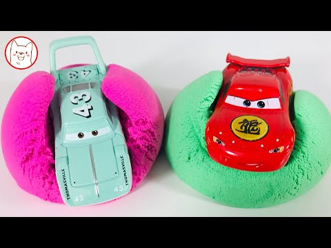 9 type colorful Tomica Cars, Lightning Mcqueen, Kineticsand, Shape matching