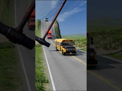 School Bus & Ambulance Van vs Giant Hammer - BeamNG.Drive