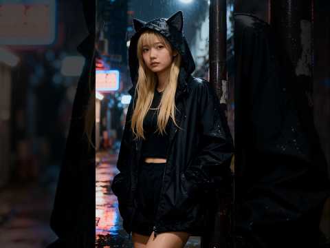 猫耳フードの女の子が雨の夜の香港でNISSAN GTR R35でナイトツーリングに走りに行きます