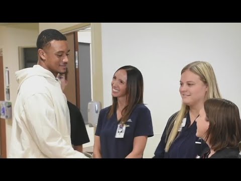 Broncos player visits UCHealth to brighten patients' days