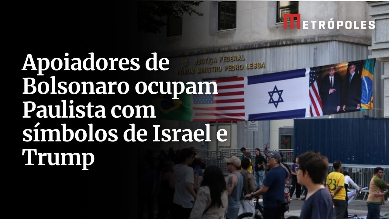 Apoiadores de Bolsonaro ocupam Paulista com símbolos de Israel e Trump