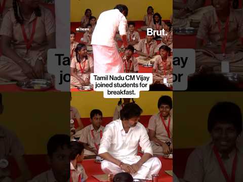 CM Vijay serves meals, shares breakfast with students👀