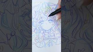 【知ってる？】🌈一本だけでカラフルに描けちゃう色鉛筆でツインテ天使さん(くん)描いてみた🎨🦜#Shorts  #illustration