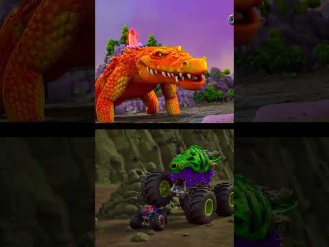 Monster Trucks Take On the Giant Crocodile! ⚡️🐊 #Shorts