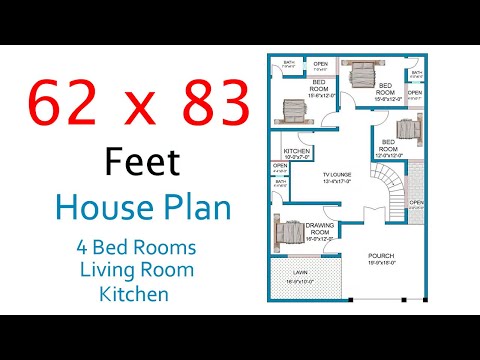 62 x 83 House Planning   | Bed Rooms | Kitchen | Living Room |