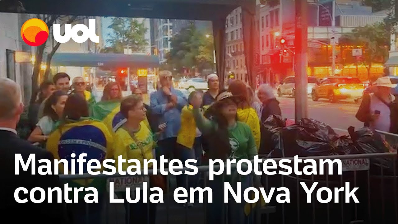 Manifestantes protestam contra Lula pouco antes de sua chegada a Nova York