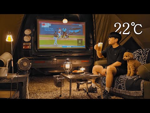 2-Room Cool Car Camping with My Dog . Korean Chimaek Chicken and Beer . Grass Bug ASMR