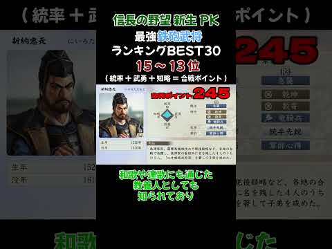 「砲術」持ち鉄砲武将ランキングBEST30 15~13位【信長の野望・新生PK】  #ランキング#信長の野望新生pk #ゲーム実況#武将#鉄砲#最強#銃#銃撃戦