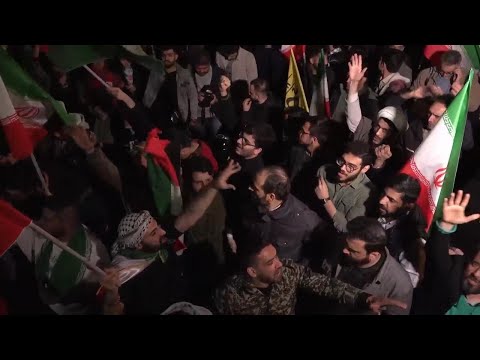 Hardliners celebrate outside British embassy in Tehran after Iran's attack on Israel