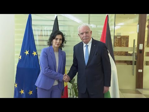Palestinian foreign minister Riad Malki meets his Belgian counterpart Haja Lahbib in Ramallah
