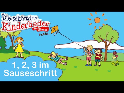 1, 2, 3 im Sauseschritt | Kinderlied mit Text zum mitsingen