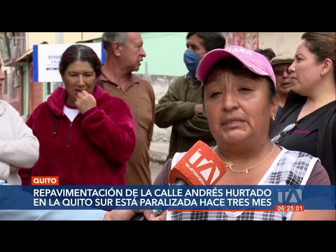La repavimentación de la calle Andrés Hurtado, en el sur de Quito, está paralizada