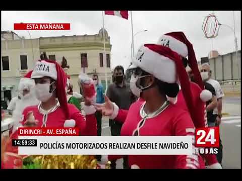 Cercado de Lima: policías motorizados realizan desfile navideño