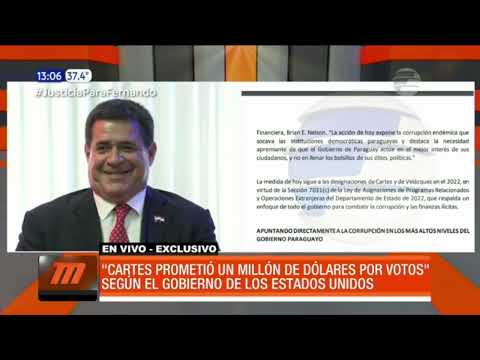 Notificación sobre el bloqueo económico a Cartes y Velázquez