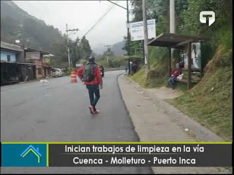Inician trabajos de limpieza en la vía Cuenca - Molleturo - Puerto Inca