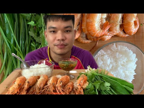 กุ้งนึ่งโตใหญ่ๆน้ำจิ้มซีฟู้ดแ