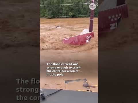 Watch: Container crushed like soda can in Helene floodwaters #Shorts