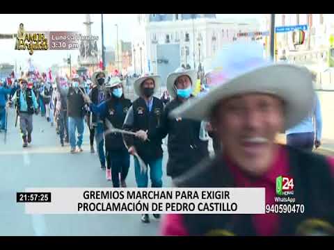 Centro de Lima: gremios marchan para exigir que proclamen a Pedro Castillo como presidente