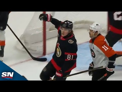 Senators Adam Gaudette Cuts Through Flyers Defence Before Burying Backhand Goal