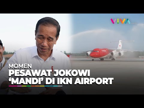 Siuu, Mendarat Mulus di Bandara VVIP IKN, Pesawat RI-1 Dimandikan Air Mancur