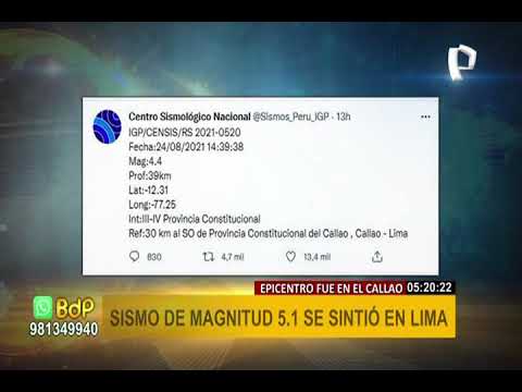 Sismo de magnitud 5.1 se registró en el Callao esta madrugada