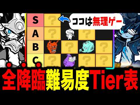 Wルーノスでも無理ゲーすぎる！全ステージプレイしたら降臨ステージ難易度Tier表ができました 〜Wルーノス目線〜　にゃんこ大戦争