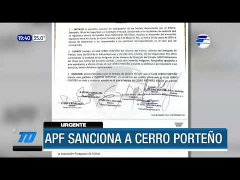 #URGENTE -  APF sanciona al Club Cerro Porteño
