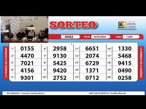 Sorteo de Quiniela LA PRIMERA DE LA MAÑANA N°4442  - 03/05/2023.- 12.00 hs.