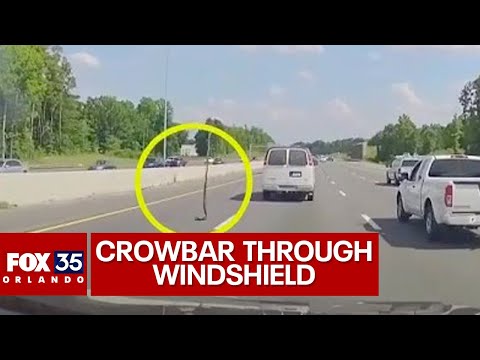 Crowbar flies through windshield of moving car on North Carolina highway